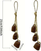 2pc Rustic Charm Bell - Handmade Hemp Rope Wind Chimes Hanging Decoration, Distressed Finish Cow Bell with Jute Hanging Rope, Perfect for Front Door, Outdoor, Window, and Home Decor,