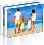 Meetu Acrylic Picture Frame 3.5 x 5 inch,2 Pack Clear Freestanding Double Sided 20mm Thickness Frameless Magnetic Photo Frames Desktop Display with Gift Box Package
