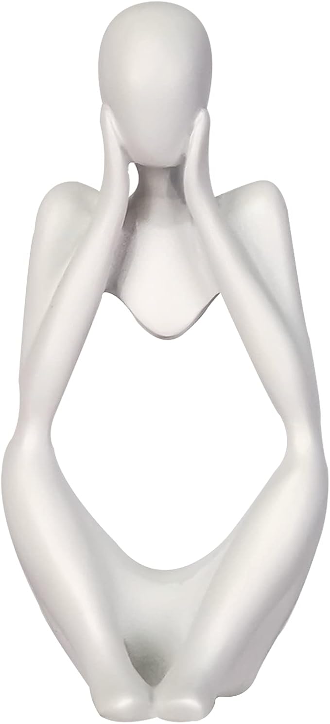 Sandstone Resin Thinker Style Abstract Sculpture Statue Collectible Figurines Home Office Bookshelf Desktop Decor (Small White, Focus)