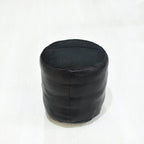 Round Shaped Goat Leather Handmade Eco-Friendly Black Pouf - 16"x16"x16", Plain Solid, Recycled Foam With Fibre Fill Stuffed, Leather Seating PF12