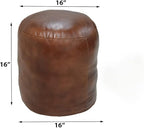 Round Shaped Goat Leather Handmade Eco-Friendly Brown Pouf - 16"x16"x16", Plain Solid, Recycled Foam With Fibre Fill Stuffed, Leather Seating PF12