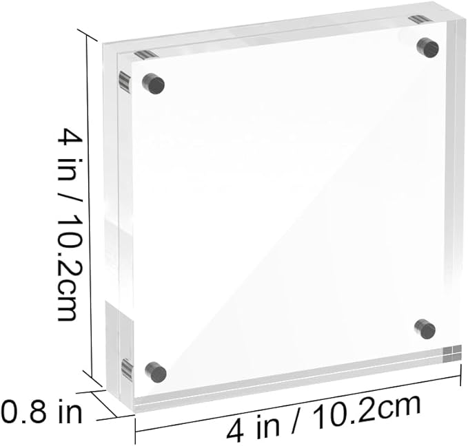4x4 Acrylic Picture Frames, 20mm Thick Clear Frameless Magnetic Photo Frames, Double Sided Transparent Square Frame Gift for Desktop Display(3 Pack)
