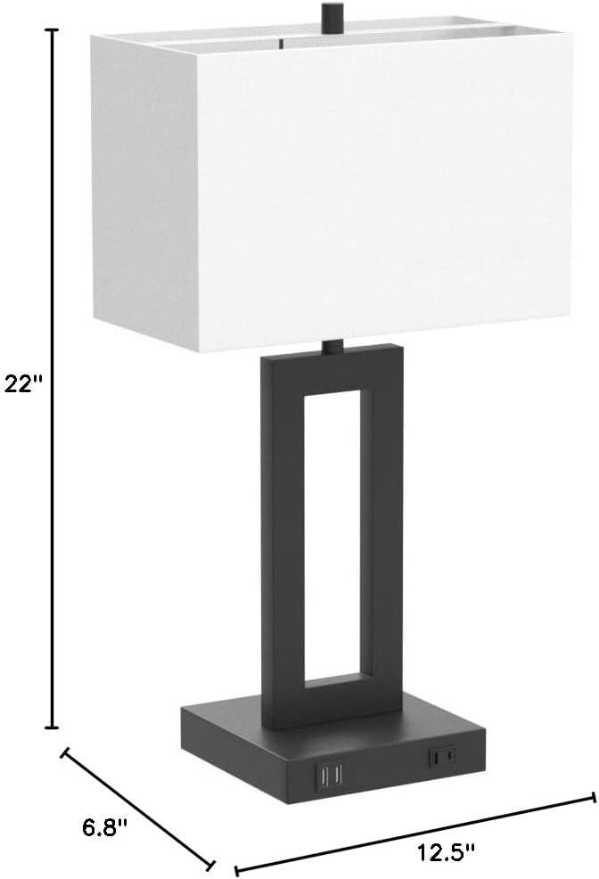 Set of 2 Modern Touch Control Table Lamps with 2 USB Ports, 22’’ Large Bedside Nightstand Lamps 3-Way Dimmable Desk Lamp with White Fabric Shade for Bedrooms Living Room Reading, 2 LED Bulbs Included