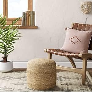 FRELISH DECOR Pedestal Pouf Ottoman Hand Braided 100% Jute Pouf Foot Stool |Foot Rest for Couch Living Room Bedroom - Extra seat for Patio (16" Diameter x 18" Height) - Natural Jute