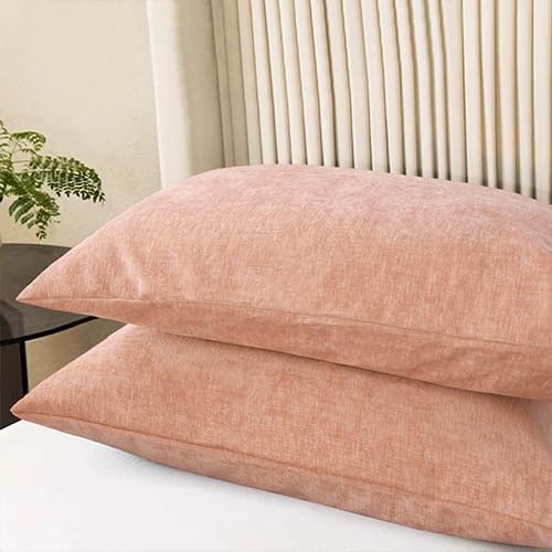 CaliTime Throw Pillow Covers Decorative 20 X 26 Inches Pack of 2 Cozy Chenille Standard Pillow Shams Cases for Couch Sofa Bed Living Room Home Dusty Pink