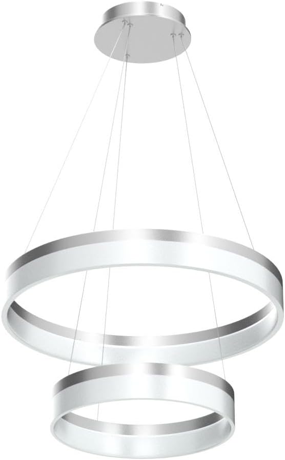 LED Silver Chandeliers Modern Pendant Light, 2 Rings Dimmable Chandelier Lighting Fixture for Living Room Bedroom Kitchen Island Resturant Dining Room 6000K Cool White