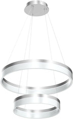LED Silver Chandeliers Modern Pendant Light, 2 Rings Dimmable Chandelier Lighting Fixture for Living Room Bedroom Kitchen Island Resturant Dining Room 6000K Cool White