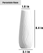 White Ceramic Vase, 8.4" H, Artistic Flower Vase Classic Style for Fireplace Bedroom Kitchen Living Room Centerpieces Office Desk, Fit for Holding Dried Flowers, Fresh Flowers, Artificial Flowers