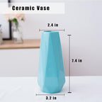 Ceramic Vase, 7.4 Inch for Pampas Calla Lily Tulip, Flower Vase Minimalism Style for Modern Table Shelf Home Decor, Fit for Housewarming, Weddings, Birthday, Christmas, Thanksgiving, New Year (Blue)