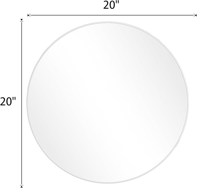 BEAUTYPEAK 20 Inch Round Mirror, Metal Frame Circle Mirror, Wall Mounted for Entryway, Bathroom, Vanity, Living Room, White