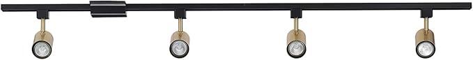 Globe Electric Tribeca 56 Inch Matte Black 4-Light Adjustable Track Ceiling Lighting Kit Fixture with Brass Cylindrical Track Heads, Ideal for Kitchen Island, Compatible with LED Bulbs, 64000009