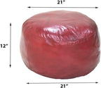 PF12 Round Shaped Goat Leather Handmade Eco-Friendly Dark Pink Pouf - 21" x 21" x 12", Plain Solid, Recycled Foam with Fibre Fill Stuffed