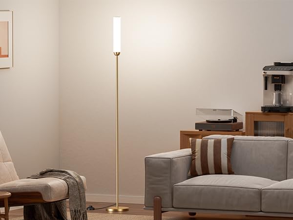 LED Floor Lamp with Remote Control, 65" Standing lamp with Stepless Adjustable 3000K-6500K Colors & 5%-100% Brightness, Foot Switch(Gold)