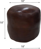 Round Shaped Goat Leather Handmade Eco-Friendly Brown Pouf - 18" x 18" x 18", Plain Solid, Recycled Cotton Filled Stuffed Leather Seating PF12