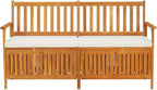 vidaXL Solid Acacia Wood Storage Bench with Cushion- Brown & Cream White, Indoor-Outdoor Versatile Bench with Ample Storage, Comfortable Padded Cushion Included
