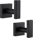 Angle Simple Bathroom Towel Hooks, Stainless Steel Robe Coat Hooks for Wall, Matte Black, 2 Pack