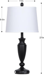 27'' Black Table Lamps Set of 2, 3 Way Touch Control Living Room Lamps with USB A+C Ports, Modern Bedside Lamps, Elegant Metal Nightstand Lamps for Bedroom Office End Table Decoration