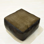 Square Shaped Goat Leather Handmade Eco-Friendly Chocolate Brown Pouf -Square Pouf, 21"x21"x12", Plain Solid Pouf, Goat Leather Pouf, Recycled Foam with Fibre Fill Stuffed Pouf, Leather Pouf PF12