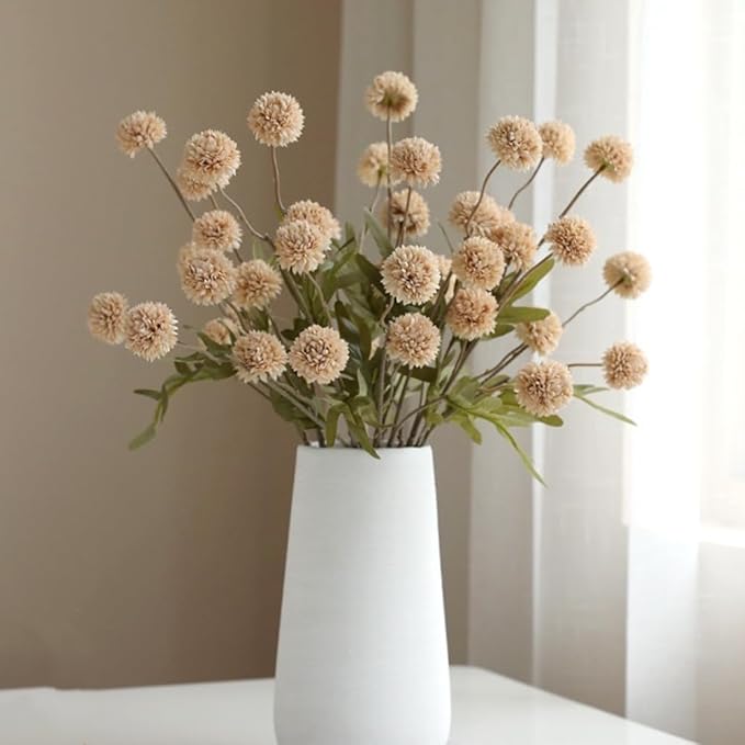 Artificial Flowers for Vases 20.5 Inch 10 Stems， Silk Dried Fake Mums Bouquet Indoor Faux Floral Arrangements for Decoration (Beige)
