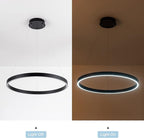 MADEM Room Decor Modern LED Pendant Light 1-Ring Circular Contemporary Chandelier 23.6'' Flush Mount Pendant Lighting for Living Dining Room Bedroom, 6000K Cool White, Black