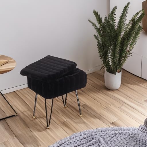 Wimarsbon Storage Ottoman, Vanity Stools with Metal Legs, 16.5" x 11.8" x 18" Modern Faux Mink Fur Footstool, Makeup Chair with Anti-Slip Feet, Accent Table,Footrest,Storage Bench for Bedroom