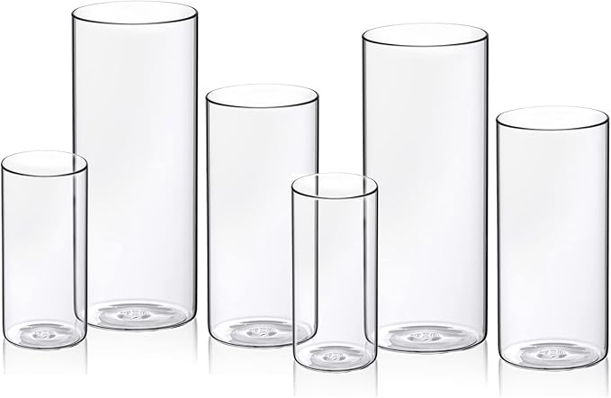 WDHODEC Cylinder Flower Vases 6PCS, Hurricane Candle Holders Pillar Votives Floating Candles Holder, Clear Glass Vase for Wedding Party Decoration 10" 7.8" 6"