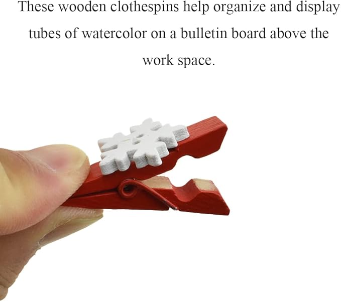 HAHIYO Mini Wooden Snowflake Clothespin Clip Christmas Photo Paper Holders 1.38inch Tight Clamp Not Fray Rope Post Notices Handy Read for Hanging Postcard Wedding Red 50PCS