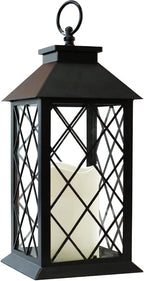 Bright Zeal 13.5" Black Vintage Candle Lantern with LED Pillar Candle and Timer - IP44 Waterproof Porch Light - Tabletop Lantern Decorative Outdoor