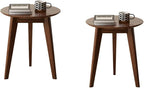100% Solid Oak Round Side Table Set of 2, Small Bedside Table for Small Spaces, Living Room End Table with Stable Frame, Modern Nightstand for Bedroom Couch(Walnut, 17.71" D x 19.68" H)