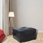 Square Shaped Buffalo Leather Handmade Eco-Friendly Black Pouf - Square Pouf, 21" x 21" x 12", Geometric Pouf, Buffalo Leather Pouf, Recycled Foam with Fibre Fill Stuffed Pouf, Seating Pouf PF25
