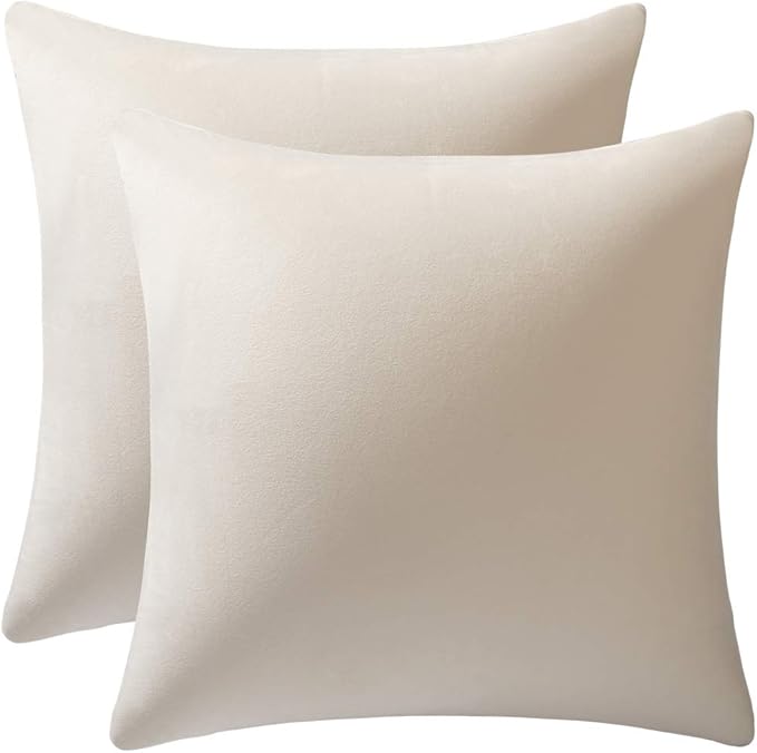 Couch Pillow Covers 22x22 Cream: 2 Pack Cozy Soft Velvet Square Throw Pillow Cases for Farmhouse Home Decor