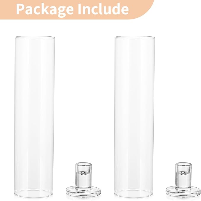 NUPTIO Hurricane Glass Candle Holders: Set of 2 Candlestick Holder with Cylinder Covers 11.8 inch Tall Windproof Clear Taper Candle Stand for Fall Thanksgiving Christmas Decor