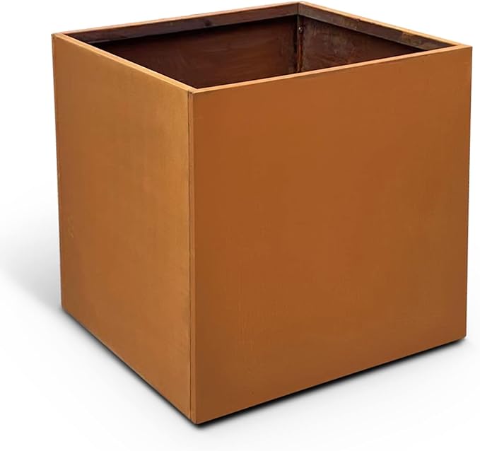 Corten Steel Planter Box Metal Planters Square Outdoor Steel Planter Cube Rustic Flower Pot 16 Inch Integral Durable Antique for Commercial Residential Garden Patio Deck and Backyard
