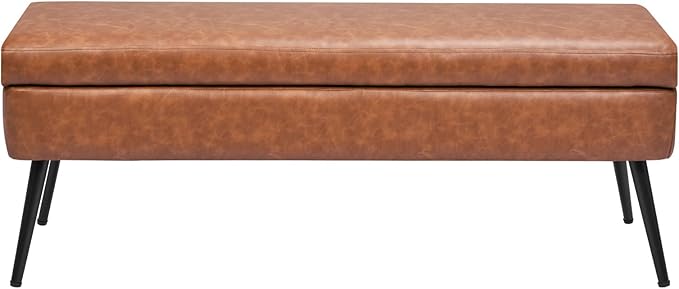 VEVOR Leather Storage Ottoman Bench, PU Leather Bench with Storage and Metal Legs, Modern Shoe Benches Seat for Entryway, Upholstered End of Bed Benches for Living Room, Dining Room, Hallway, Brown