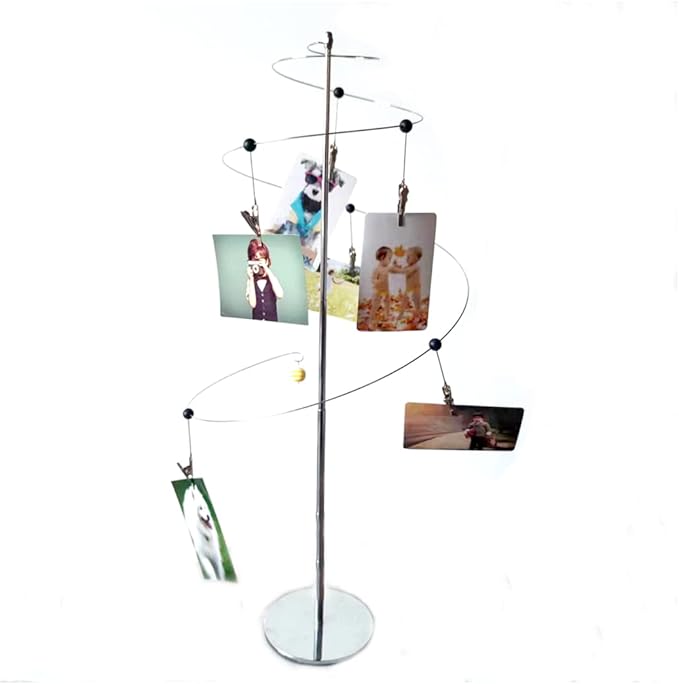 Mollytek Desktop Photo Holder With Clips - Postcard Gift Card Picture Display Stand - Spiral Romantic Design Photo Tree for Table Decor With Plated Wire and 6 Metal Clips