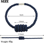 Fenghuangwu 4Pack Magnetic Curtain Tiebacks – Bohemian Style Handmade Woven Tie-Backs for Drapes,Elegant Exquisite Knot Holdbacks,Outdoor Boho & Modern Home Decor(Navy)