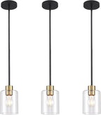 Black Brass Pendant Lights Kitchen Island - Clear Glass Pendant Light Fixture Multiple Stems Rods 3 Units 12 Inch 3 Units 4 Inch (3 Pack Black Brass Downrod)