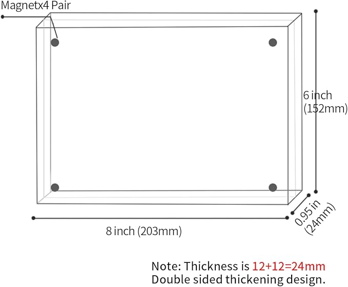 Acrylic Picture Frame 6x8 Inches, High Transparent Magnetic Photo Frame, Double Sided Plexiglass Picture Frame 12mm + 12mm