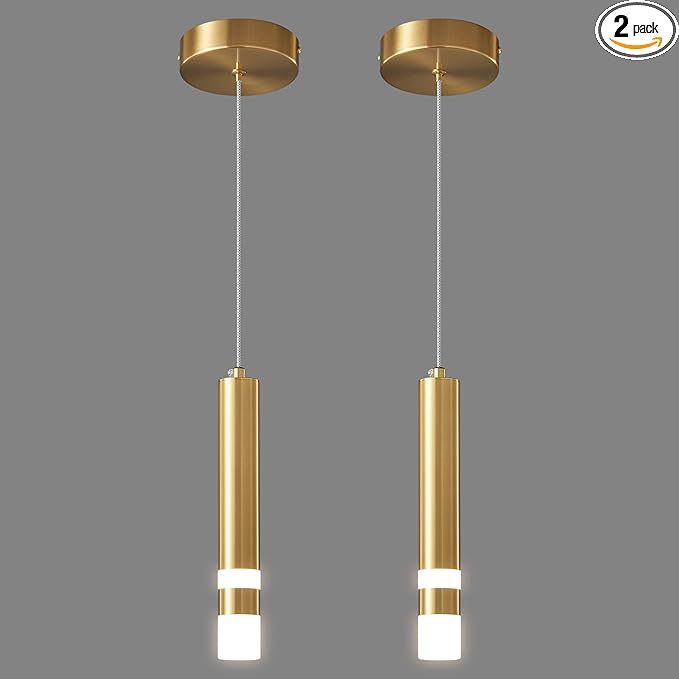 Modern Pendant Light Kitchen Fixture Dimmable LED Gold Mini Pendant Lighting fo Kitchen Island Bedroom Bedside Table Small Pendant Lights (2-Pack)