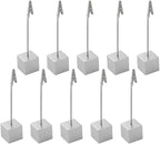 10Pcs Cube Base Memo Clip Holder Stand with Alligator Clip Clasp for Displaying Pictures Number Menu Name Card Holder (Silver)