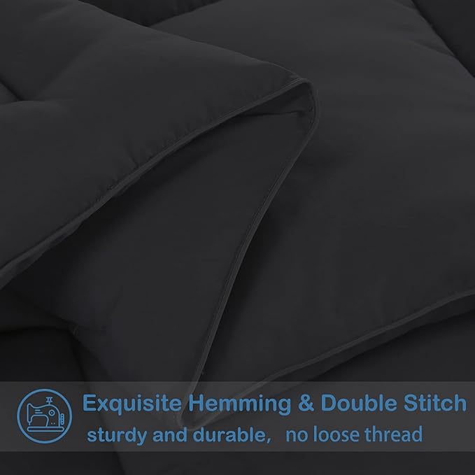 EASELAND Oversized King Down Alternative Comforter - Quilted Duvet Insert for All Seasons, Soft Lightweight with Corner Tabs, Summer Winter Warm Bedding, Black 98x116 Inches