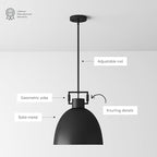 Nathan James Leigh Pendant Lighting, Hanging Ceiling Light with Oversized Metal Shade and Adjustable Cord, for Kitchen Island or Entryway, Matte Black, Set of 2