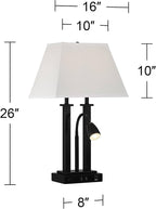 Possini Euro Design Deacon Modern Gooseneck Desk Lamp with USB Charging Port and Outlet 26" High LED Black Metal Oatmeal Linen Fabric Shade for Living Room Bedroom House Bedside Nightstand Office