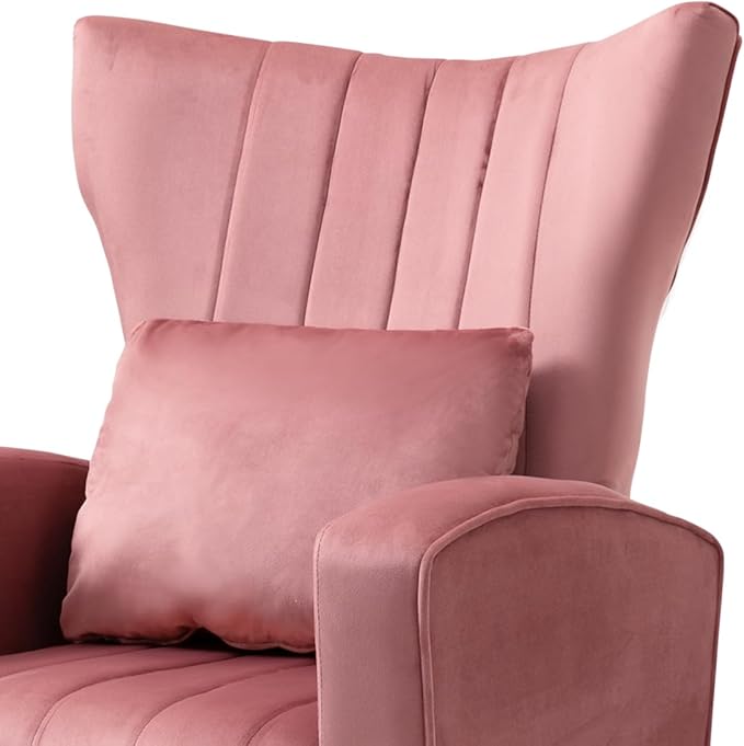 X-VOLSPORT Velvet Accent Chairs Set of 2, Mid Century Modern High Back Living Room Chair with Waist Pillow, Upholstered Arm Chair with Metal Gold Legs for Bedroom, Club, Pink
