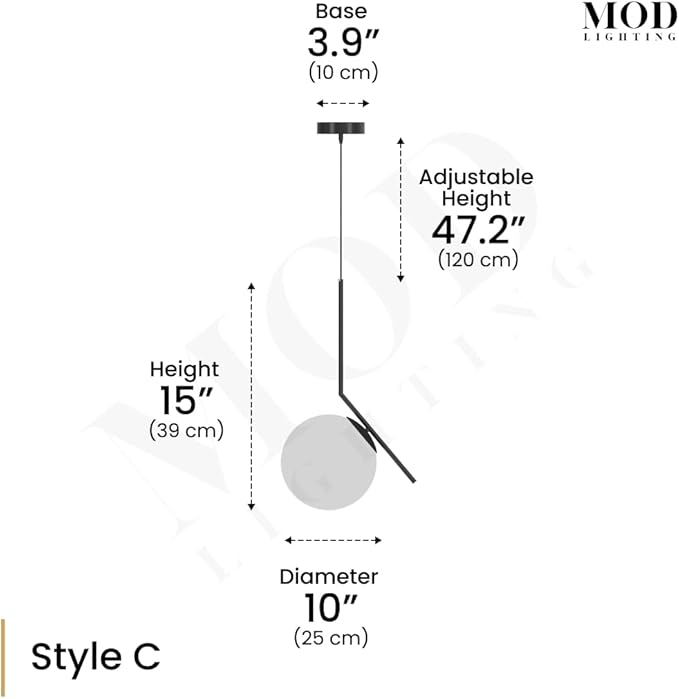 𝗠𝗢𝗗 𝗟𝗜𝗚𝗛𝗧𝗜𝗡𝗚 Jewels & Pearls | Modern Black Pendant Light Fixture, Hanging Globe Pendant Light for Kitchen Island Lighting, Dimmable LED Bulb Included, 1 Pack (Black | Warm White | L-Shape)