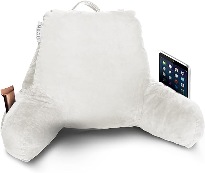 Nestl Reading Pillow for Kids, Small Bed Pillow, Back Pillow for Sitting in Bed, Memory Foam Chair Pillow, Reading & Bed Rest Pillows, White Back Pillow for Bed, Arm Pillow with Pockets
