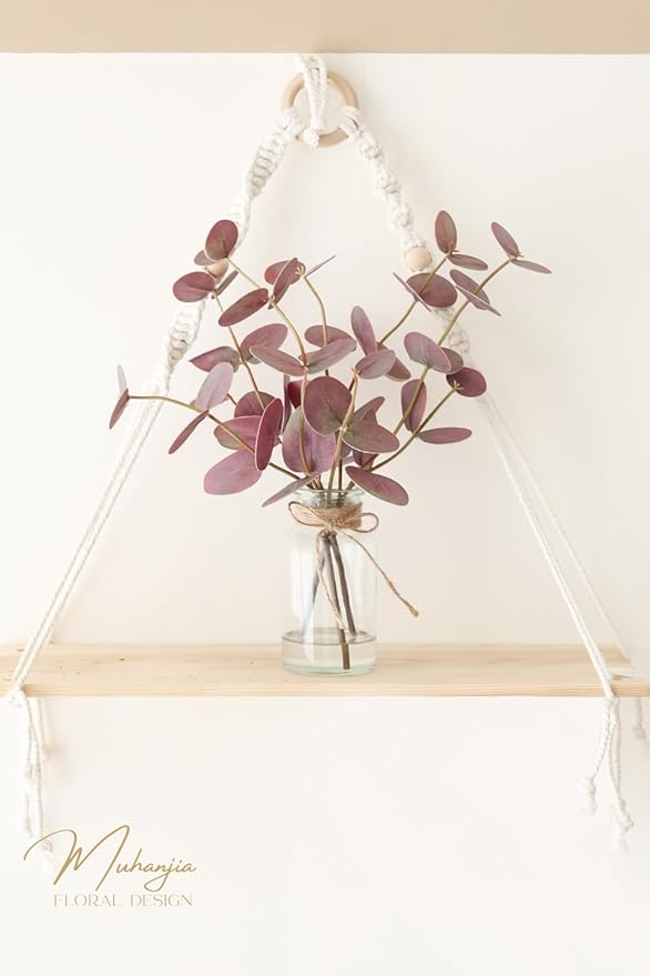 Artificial Eucalyptus Stems in Glass Vase with Faux Water,3Pcs Fake Plant with Double-Sided Purple Leaves for Centerpiece(Double-Sided Purple Eucalyptus)