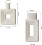 White Ceramic Vase Set of 2，Square Vase Rustic Home Decor Minimalist Nordic Boho Style for Living Room, Shelf, Table, Bookshelf, Mantel and Entryway Decor Vases