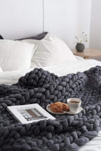 Chunky Knit Throw Bulky Merino Sofa Blanket Hand-Made Super Large Chair Mat Rug(Dark Gray 40"x60")