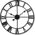 LEIKE 16" Large Wall Clocks Battery Operated, Round Modern Silent Non-Ticking Black Metal Wall Clock for Living Room Decor, Bedroom Kitchen (40cm Diameter, Black Roman Number)